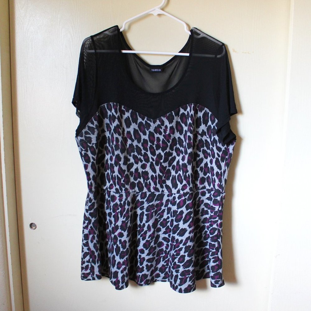 Torrid Mesh Leopard Print Peplum Top - image 1